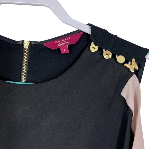 Ted Baker London Woman’s Bolty Drape Dress US 6 Asymmetrical Sheath Black & Pink - Picture 7 of 12